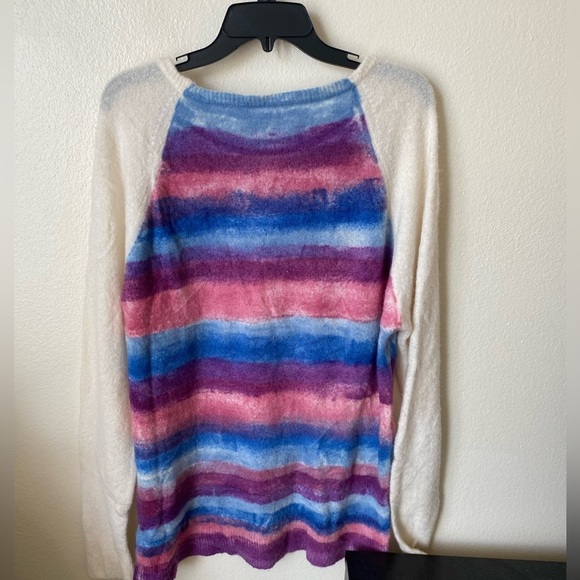 The Elder Statesman Women’s Cashmere Striped Sweater Colorful Pink Purple & Blue - Picture 2 of 6
